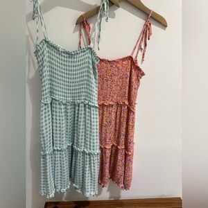 * Set of 2* Blue Gingham and Pink Floral Dresses L